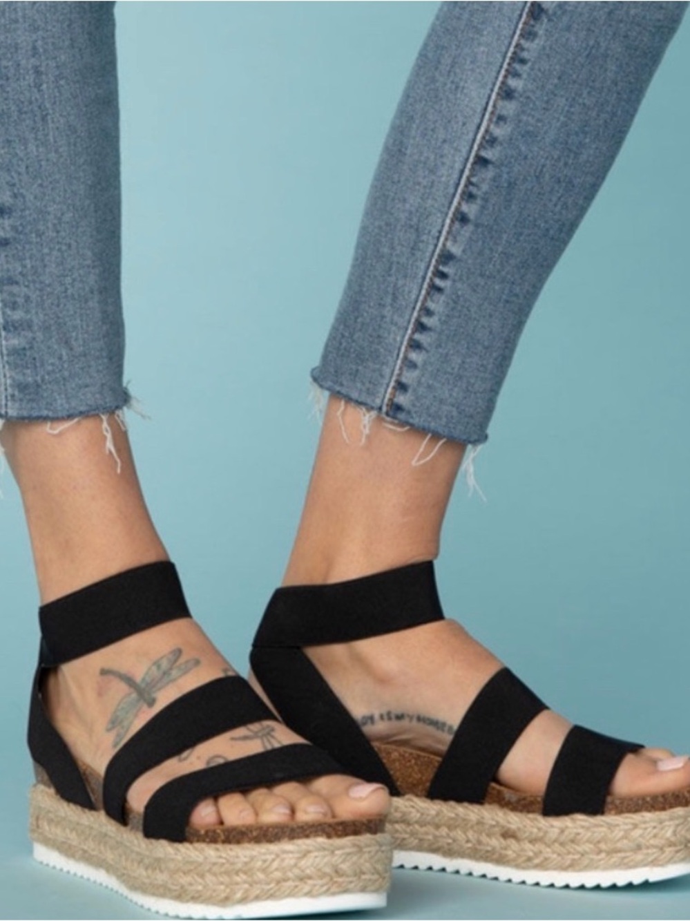 Steve Madden Black Espadrille Platform Sandals with Elastic Straps 7.5